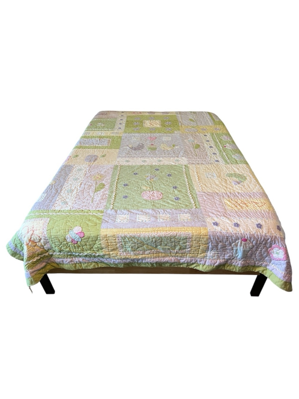 🧁Pottery Barn Kids Summer Birds Flowers Reversible Twin Quilt • Purple & Green